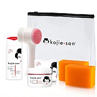 Kojie San Face Body Complete Brightening Mini Set 65 Gram X 2 Bars Soap Body Lotion Face Cream And Facial Cleansing Brush