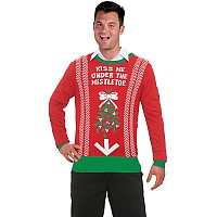 Forum Novelties Under The Mistletoe Ugly Christmas Crew Neck Sweater,Long Sleeve, Medium