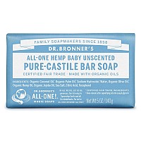 Dr Bronners Purecastile Bar Soap Baby Unscented 5 Ounce 3Pack Made With Organic Oils For Face Body Hair Gentle F