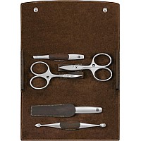 ZWILLING TWINOX Manicure and Pedicure Set, Travel case Set for Hands and feet, Nail Care, Genuine Leather, 5 Pieces, Brown