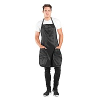 Betty Dain Premier Barber Apron, Water Resistant, Ultra Lightweight Crinkle Antron Nylon, Repels Hair, Pockets with Zippered Bottoms, Multi-Compartment Chest Pocket, Adjustable Neck Strap, Black