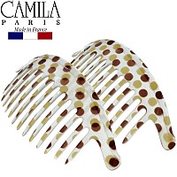 Camila Paris Cp1248/2 French Hair Side Combs, Dots Interlocking Combs French Twist Hair Combs, Strong Hold Hair Clips For Women Bun Chignon Up-Do, Styling Girls Hair Accessories, Made In France