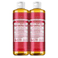 Dr Bronners Purecastile Liquid Soap Rose 16 Ounce 2Pack Made With Organic Oils 18In1 Uses Face Body Hair Laun