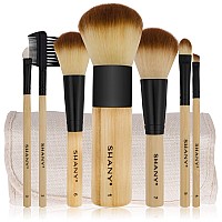 Shany Makeup Brushes I Love Bamboo 7Pc Petite Pro Bamboo Make Up Brush Set With Cosmetics Brush Carrying Case