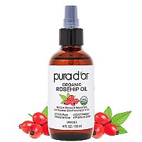 PURA D'OR 4 Oz Organic Rosehip Seed Oil 100% Pure Cold Pressed USDA Certified All Natural Moisturizer For Anti-Aging, Acne Scar Treatment, Gua Sha Massage, Face, Hair & Skin, Women & Men