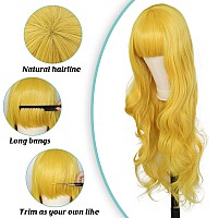 Anogol Hair Cap Yellow Long Wavy Cosplay Wig Synthetic Wig For Girls Yellow Wavy Cosplay Wig Cosplay Costume For Halloween Part