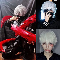 Anogol Hair Cap Short Wig For Men Silver White Mens Wig For Cosplay Short Silver White Wig For Halloween Boy Christmas Even