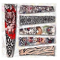 Yariew 6Pcs Temporary Tattoo Sleeves 6Pcs Set Arts Temporary Fake Slip On Tattoo Arm Sleeves Kit