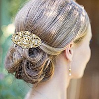 EVER FAITH Women's Austrian Crystal Bridal Art Deco Hair Side Comb Clear Gold-Tone