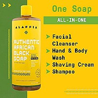 Alaffia Authentic African Black Soap, Multi-purpose Face and Body Cleanser, Shampoo & Shaving Aid, Refreshing Eucalyptus with Calming Tea Tree Oils, 32 fl oz