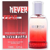 New Brand Perfumes Never Fear EDT Spray for Men, 3.3 oz