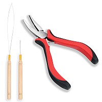 Neitsi 3Pcs Kit For Micro Link Hair Feather Extensions Pliers Micro Pulling Needle And Loop Threader