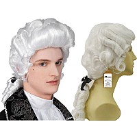 Anogol Haircap Lawyer White Curly Wig Colonial Cosplay Wig Synthetic Wig For Men White Cosplay Wig Cosplay Costume Wig Hallowee