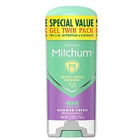 Mitchum Womens Deodorant, Antiperspirant Stick, Triple Odor Defense Gel, 48 Hr Protection, Shower Fresh, 34 Oz (Pack Of 2)