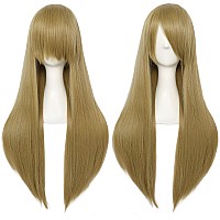 Anogol Hair Cap32Inch80Cm Long Blonde Wig With Bangs Peluca Rubia Wig For Cosplay Synthetic Ash Blonde Wig With Bangs For Ani