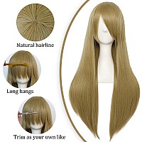 Anogol Hair Cap32Inch80Cm Long Blonde Wig With Bangs Peluca Rubia Wig For Cosplay Synthetic Ash Blonde Wig With Bangs For Ani