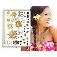 Terra Tattoos Gold Metallic Tattoo Flash Sheets Designs Of Seashells Sun Flowers More Face Tattoos For Women Waterproof Non