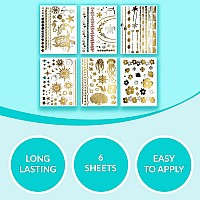 Terra Tattoos Gold Metallic Tattoo Flash Sheets Designs Of Seashells Sun Flowers More Face Tattoos For Women Waterproof Non