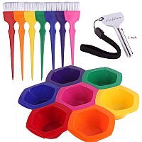 Small Hair Coloring Dye Mixing Tint Bowls and Brush Kit - Set of 7 Different Rainbow Color, 6.8 fl oz per Bowl