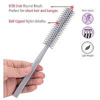 PERFEHAIR Small Mini Plastic Round Hair Styling Brush with Nylon Bristle for Short Hair Blow Drying, 1 Inch Diameter Barrel