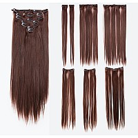 Swacc Women 22 Inches Straight Full Head 7 Separate Pieces Heat Resistance Synthetic Hair Clip In Hair Extensions Dark Auburn3