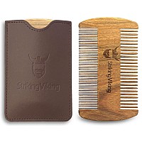 Sandalwood Beard Comb and Case - Pocket Sized Wooden Beard & Mustache Comb with Fine & Coarse Teeth - Perfect for Use with Balms and Oils - Striking Viking (Brown)