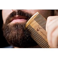 Sandalwood Beard Comb and Case - Pocket Sized Wooden Beard & Mustache Comb with Fine & Coarse Teeth - Perfect for Use with Balms and Oils - Striking Viking (Brown)