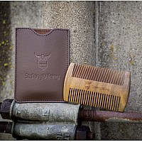 Sandalwood Beard Comb and Case - Pocket Sized Wooden Beard & Mustache Comb with Fine & Coarse Teeth - Perfect for Use with Balms and Oils - Striking Viking (Brown)