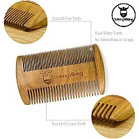 Sandalwood Beard Comb and Case - Pocket Sized Wooden Beard & Mustache Comb with Fine & Coarse Teeth - Perfect for Use with Balms and Oils - Striking Viking (Brown)