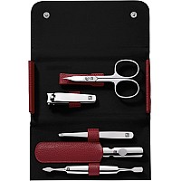 Zwilling Manicure Set Travel Size 5Piece With Nail Clippers In 100 Leather Case Red