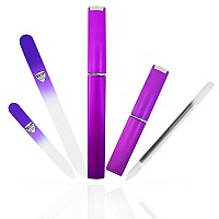 Bona Fide Beauty Glass Nail Files Kit In Purple Glass Cuticle Trimmer Set With Mini Glass Nail File Regular File And Glass C