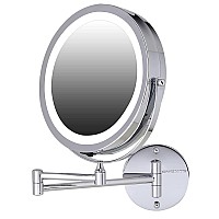 Ovente 9 Lighted Wall Mount Makeup Mirror 1X 10X Magnification Battery Powered Glow Cosmetic Light Up Spinning 360Degree