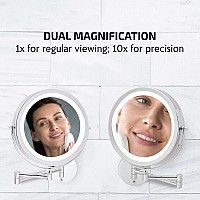 Ovente 9 Lighted Wall Mount Makeup Mirror 1X 10X Magnification Battery Powered Glow Cosmetic Light Up Spinning 360Degree