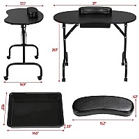 Yaheetech 37-Inch Portable & Foldable Manicure Table Nail Desk Workstation With Large Drawer/Client Wrist Pad/Controllable Wheels/Carrying Case For Spa Beauty Salon Black