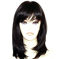 Kalyss Black Wigs With Hair Bangs Medium Long Straight Layered Synthetic Hair Wigs For Women