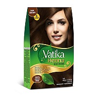 Dabur Vatika Henna Hair Color - Henna Hair Dye, Henna Hair Color And Conditioner, Zero Ammonia Henna For Strong And Shiny Hair, 100% Grey Coverage, 6 Sachets X 10G (Dark Brown)