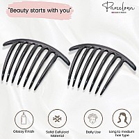 Parcelona French Twist 7 Teeth Large 4 Celluloid Set Of 2 Flexible Durable Side Hair Comb No Slip Styling Women Hair Accessori