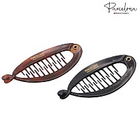 Parcelona French Effortless Mini Small Pair Of Brown Tortoise Shell N Black Banana Hair Clip For Fine Hair