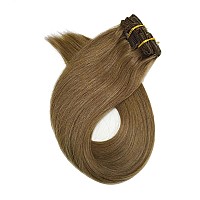 Clip in Hair Extensions, Ash Brown 7 Pieces 70Gram Straight Remy Human Hair Extensions Clip in Double Weft Real Hair Extensions Clip on 15 Inch for Women