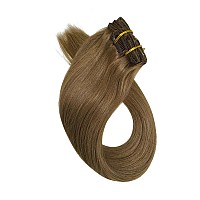 Clip in Hair Extensions, Ash Brown 7 Pieces 70Gram Straight Remy Human Hair Extensions Clip in Double Weft Real Hair Extensions Clip on 15 Inch for Women