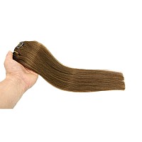 Clip in Hair Extensions, Ash Brown 7 Pieces 70Gram Straight Remy Human Hair Extensions Clip in Double Weft Real Hair Extensions Clip on 15 Inch for Women