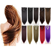 Benehair Clip In Hair Extensions 8Pcs 26Inch Long Straight Synthetic Hairpieces Dark Grey Hair Extensions Double Weft Hairpieces