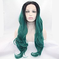 Xiweiya Dark Green Body Wave Synthetic Lace Front Wig With Dark Roots Glueless Natural Hairline 13 4 Lace Wig Heat Resistant F