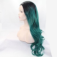 Xiweiya Dark Green Body Wave Synthetic Lace Front Wig With Dark Roots Glueless Natural Hairline 13 4 Lace Wig Heat Resistant F