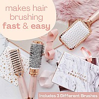 Lily England Professional Hair Brush Set for Women & Teen Girls - Perfect Valentine Gifts for Her - Paddle Brush, Blow-Drying Round Brush & Drying Vented Hair Brush for Hair Styling, Rose Gold