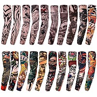 AKStore 20PcS Set Arts Fake Temporary Tattoo Arm Sunscreen Sleeves Designs Tiger, crown Heart, Skull, Tribal and Etc