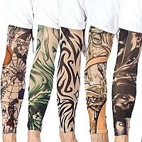 AKStore 20PcS Set Arts Fake Temporary Tattoo Arm Sunscreen Sleeves Designs Tiger, crown Heart, Skull, Tribal and Etc