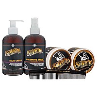 Suavecito Mens 5 Pc Hair Kit Original Firme Strong Hold Medium Shine Pomade Hair Cream And Grooming Spray Large Deluxe