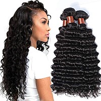 Blackmoon Hair Brazilian Virgin Hair Deep Wave Bundles 3 Bundles Unprocessed Virgin Human Hair Extension Deep Curly Hair Weave N