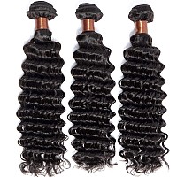 Blackmoon Hair Brazilian Virgin Hair Deep Wave Bundles 3 Bundles Unprocessed Virgin Human Hair Extension Deep Curly Hair Weave N